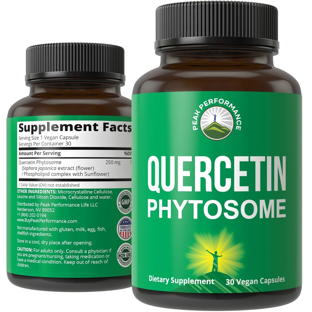 Peak Performance Ultra Pure Quercetin Phytosome Vegan Kapsle - Rich Sophora Japonica Extract pro Max Absorpce Now. Quercetin 250mg Příplatek Kapsle. Vyrobeno v USA