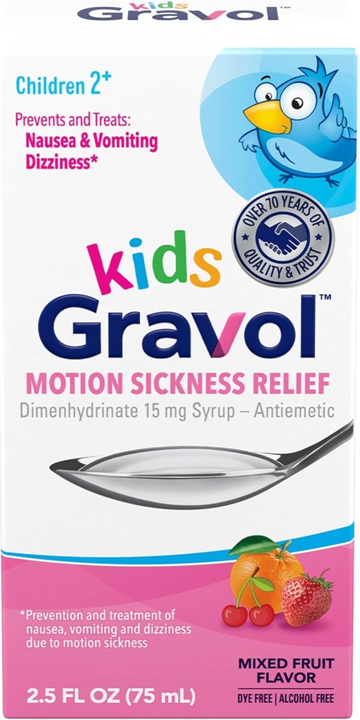 Gravol Kids Liquid for Motion Nemoc Relief and Nausea Prevention, 2.5 fl oz (75 ml)