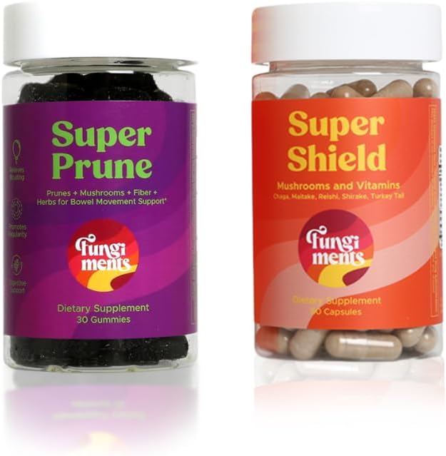 Fungiments Houbové doplňky, Stravování / Immunity Bundle, Super Prune 30 Count Gummies + Super Shield 60 Hrací kapsle