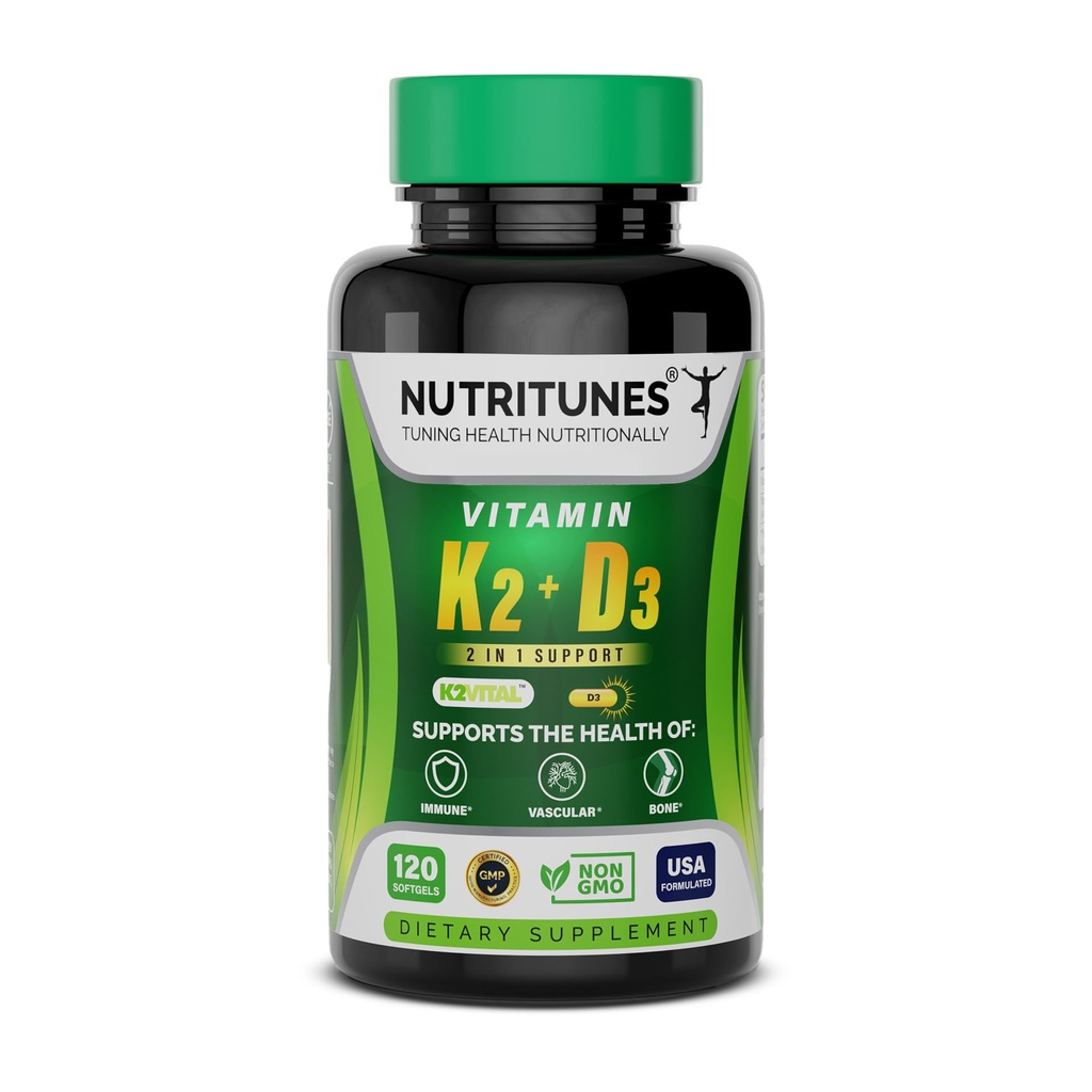 Vitamin D3 K2-5000 IU D3 & 100 mcg K2 MK-7 - Podporuje kost, srdce a imunitní zdraví - K2 D3 doplněk vitamínu - 120 Softgels, 4 měsíční dodávka