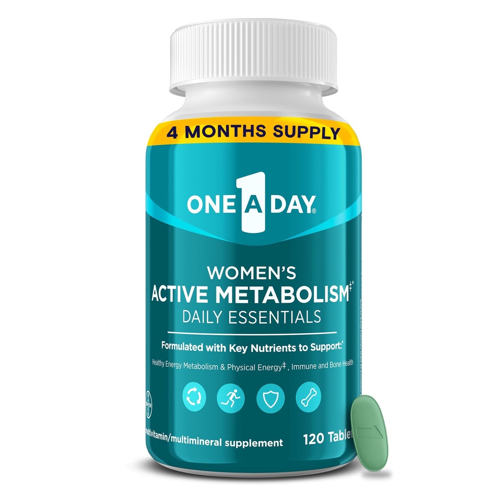 Jeden den Ženský aktivní metabolismus Daily Essential, Multivitamin pro ženy, Podpora metabolismu, Vitamíny pro ženy se všemi 8 B- Vitamíny, Vitamin D, Hořčík & Více, 120 Počet
