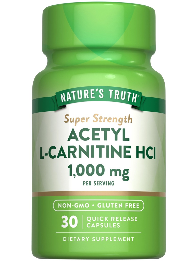 Nature 's Truth Acetyl L- Carnitin 1000mg CLAS124; 30 Kapsle 124; Super Strength CLAS124; Non- GMO & gluten zdarma ALCAR Dodatek