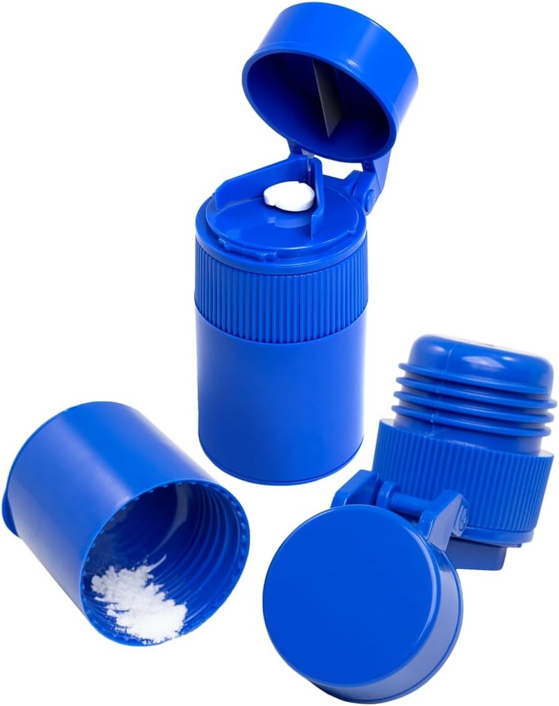 EZY DOSE 3 Kompartment Pill Crusher, Cutter a Grinder, Denní použití, Bezpečně řezané pilulky, Vitamíny, Tablety, Přesné a snadné řezání, Nerezová ocel čepel, Odstranitelný pitný pohár, modrá, BPA zdarma