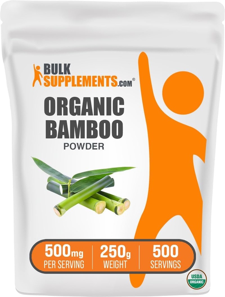 Bulksupplements.com Organic Bamboo Powder - Silica Supplements, Bamboo Supplement - Gluten Free, 500mg na Serving, 250g (8.8 oz) (Balení po 1)