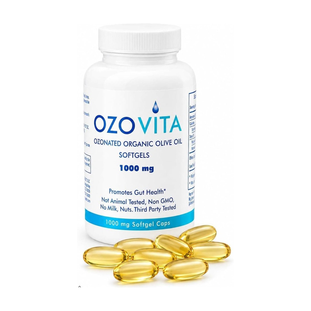 High potency Ozonated Organic Extra Virgin Olive Oil Softgels 1000mg Oxygenované kapsle pro imunitní podporu a Gut zdraví 124; Organic Oxygen Infused Supplement Oxygen