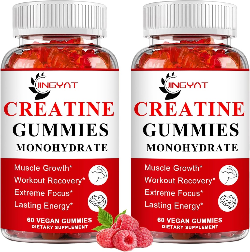 (2 Pack) Creatine Monohydrát Žvýkačky Sugar Free Chewable Creatine for Building Muscle, Boost Focus, Síla, Vytrvalost, 5g Creatine Monohydrát Gummy pro muže a ženy, 4X Silnější než prášek Kapsle