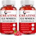 (2 Pack) Creatine Monohydrát Žvýkačky Sugar Free Chewable Creatine for Building Muscle, Boost Focus, Síla, Vytrvalost, 5g Creatine Monohydrát Gummy pro muže a ženy, 4X Silnější než prášek Kapsle
