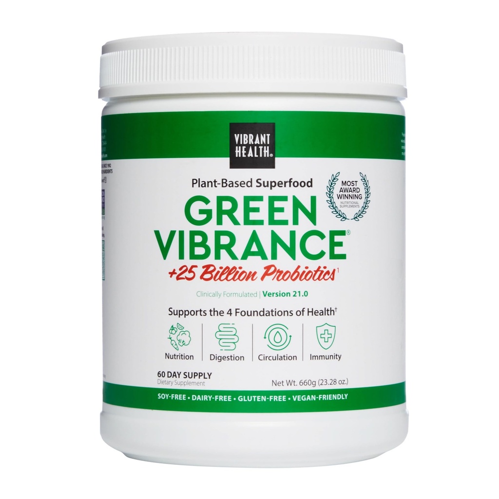 Vibrační zdraví, zelené vibrace, Vegan Superfood Powder, Boost Energy, 60 Služeb