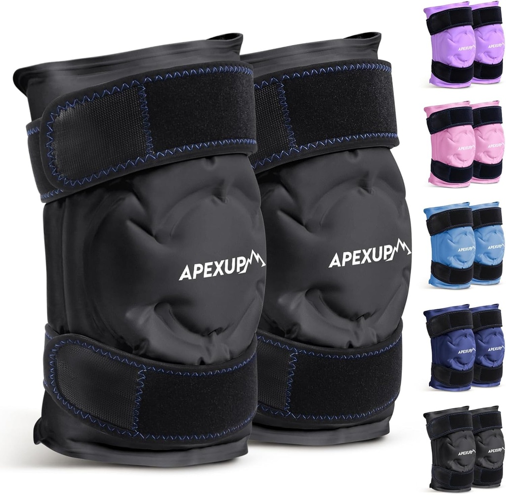 APEXUP Ice Pack for Knee Pain Relief, Large Reuse Wrap After Surgery, Flexible Gel Cold Pack for Injuries, Pain Relief for Back, Rameno, Loket, Ankle and Leg (Black, L, 2PK)