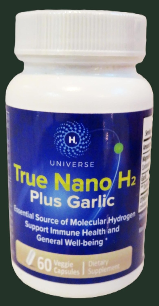 Pravý Nano H2 s česnekem podle H2 Vesmír 124; Molekulární vodík s aktivním vodíkem Nanobubbles, zvyšuje energii, Výkonný Antioxidant 124; 60 Kapsle