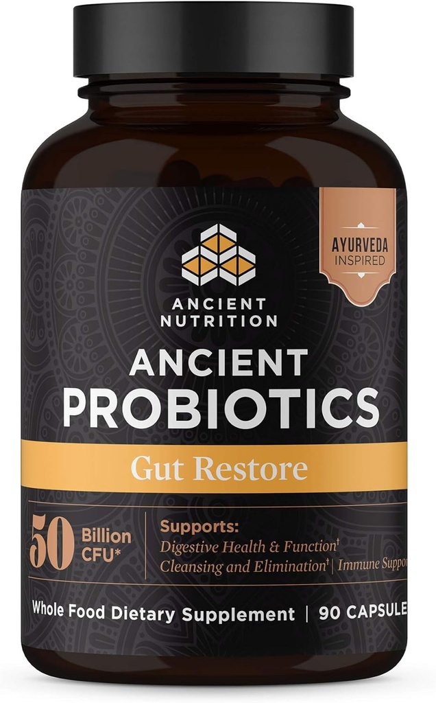 Starověké Nutriční Probiotika, Gut Obnovit 90ct s Ginger a Fenugreek, Podporuje trávicí funkce, snižuje průjem, zácpa, plyn a floating, Superfoods Blend, 50 miliard CFU * / Serving