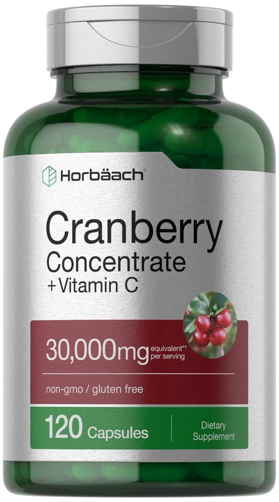 Horbäach Cranberry koncentrát Extract Pills + Vitamin C CZ124; 30,000mg CZ124; 120 Kapsle 124; Triple Strength Ultimate Potency Formule 124; Non- GMO a gluten zdarma