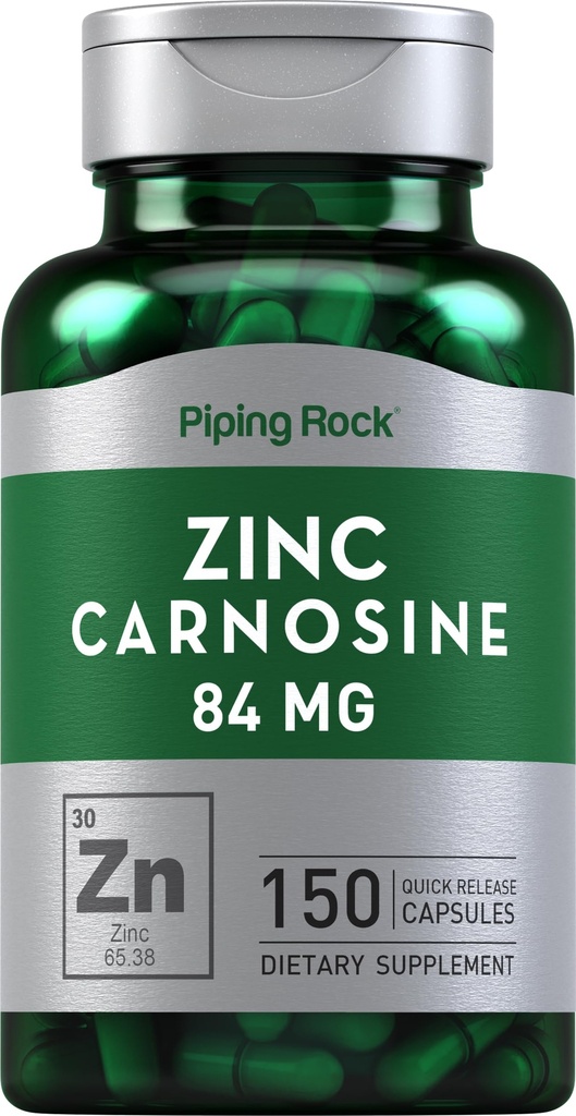 Piping Rock zink Carnosinus Dodatek 124; 84mg PHARMAR 124; 150 kapslí 124; Non- GMO, gluten zdarma