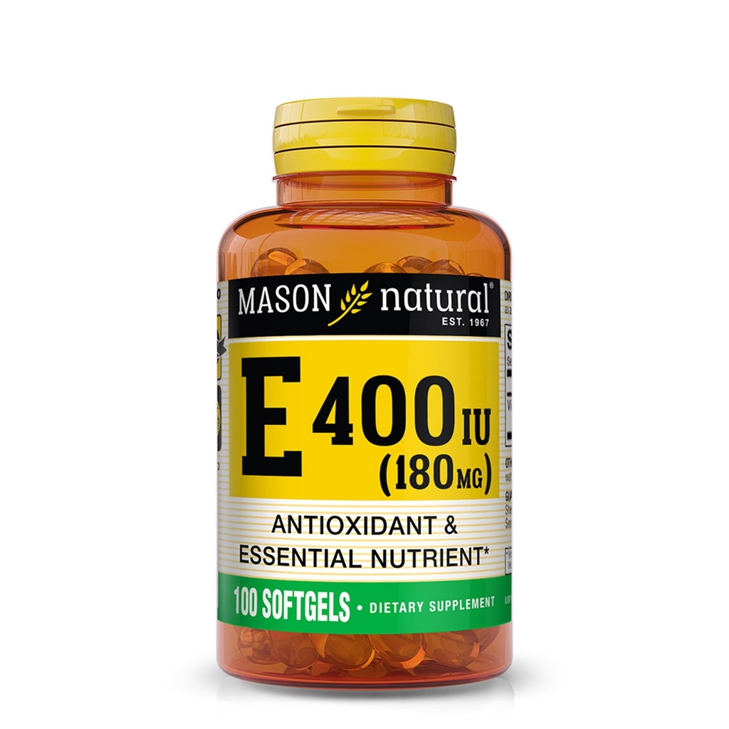 MASON NATURAL Vitamin E 180 mg (400 IU) - Antioxidant a esenciální výživa, zdravý imunitní systém, kůže a oči, dodatek k celkovému tělu, 100 Softgels