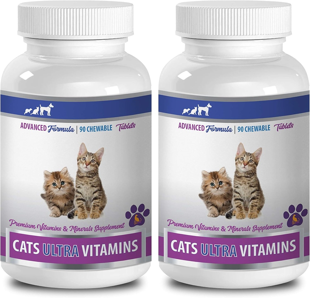 Vitamíny pro kočičí imunitní systém - Ultra vitamíny pro kočky - Zdravé minerály a vitamíny Formule - Žvýkačky - Doplatek vápníku pro kočky - 2 láhve (180 jídel)