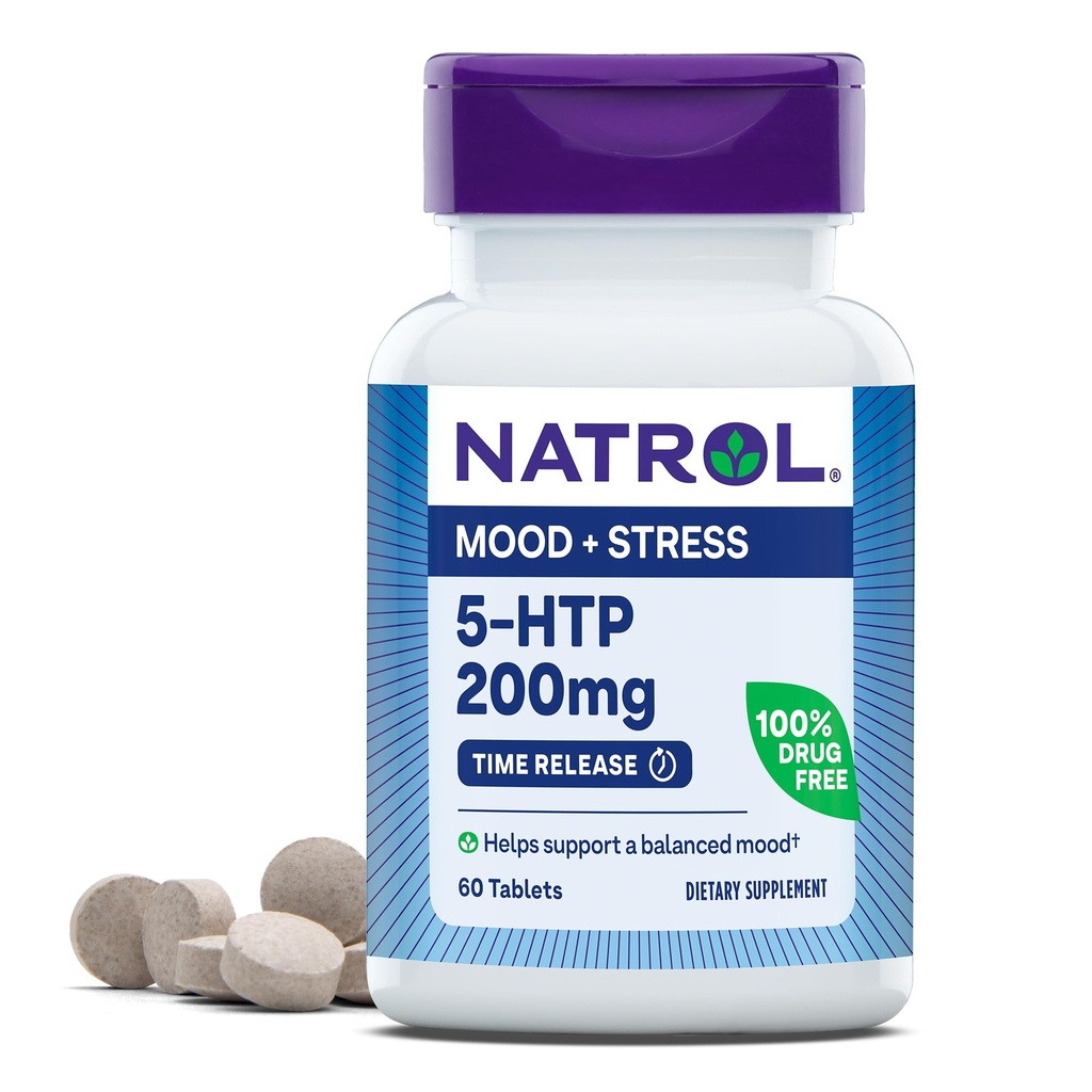 Natrol 5-HTP 200mg, Dietní dodatek pomáhá podporovat vyvážený mood, 60 Time Release Tablety, 60 denní dodávky