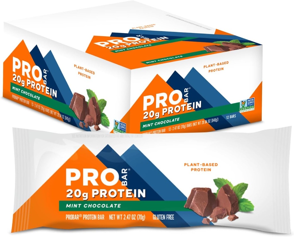PROBAR - PROTEIN Bar, Mint Chocolate, Non- GMO, gluten- Free, Zdravý, Plant- based, Whole- Food Ingredients, Natural Energy (12 Počet)
