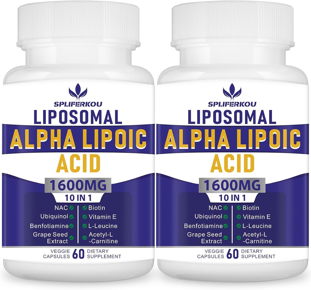 Lipozomální alfa kyselina lipoová 1600mg na jedno podání, alfa kyselina lipoová nutriční doplňky pro antioxidační zdraví, energii a vitamism- gluten zdarma a non GMO 120 Kapsle