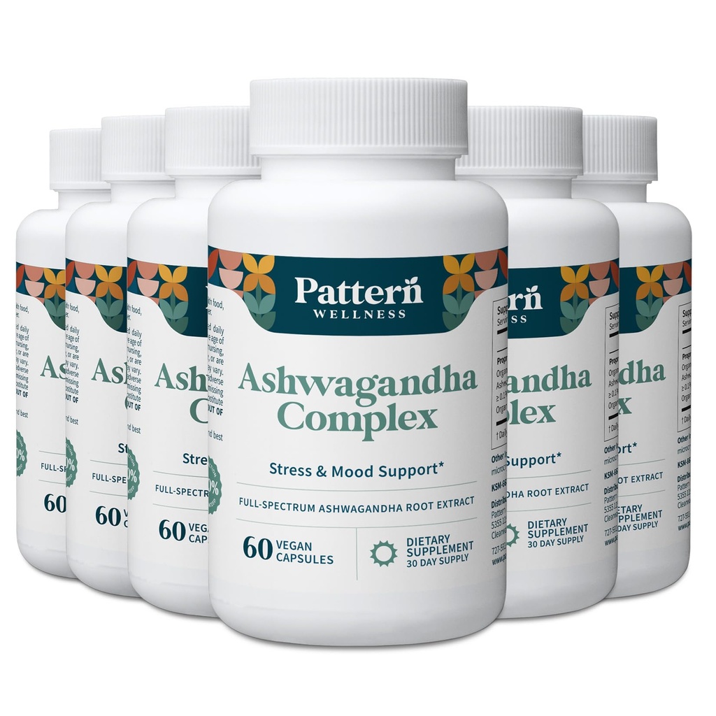 Vzor Wellness Ashwagandha Komplex pro muže a ženy - KSM-66 & Black Pepper Extract - Celé tělo a srdce Zdraví - Podporuje Stress & Mood - Non- GMO - 360 Vegan Kapsle