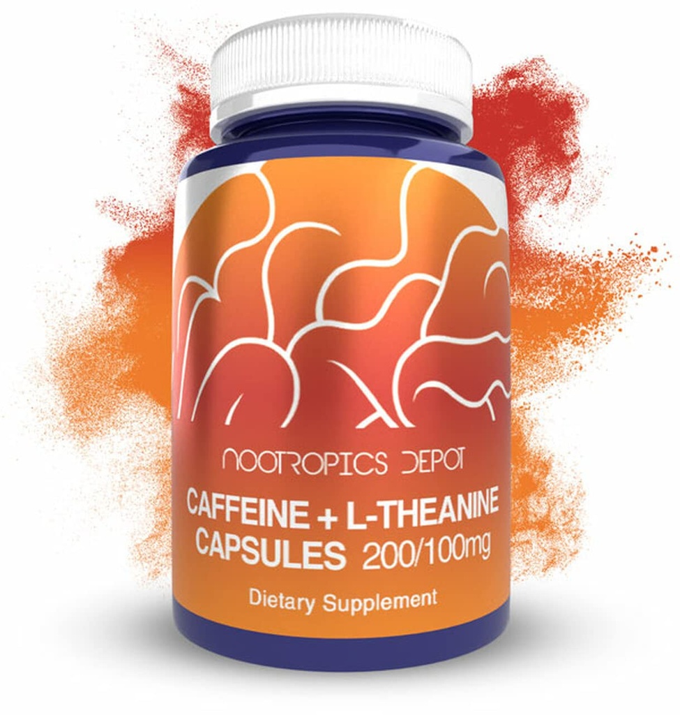 Nootropics Depot Caffeine and L- Theanine Capsules CLAS124; 60 Count CLAS124; Obsahuje 200 mg kofeinu a 100 mg L- Theanine CLAS124; přírodní doplněk CLAS124; Energy Booster CLAS124; Mental Focus + Alerness CLAS124; Coffee Alternative