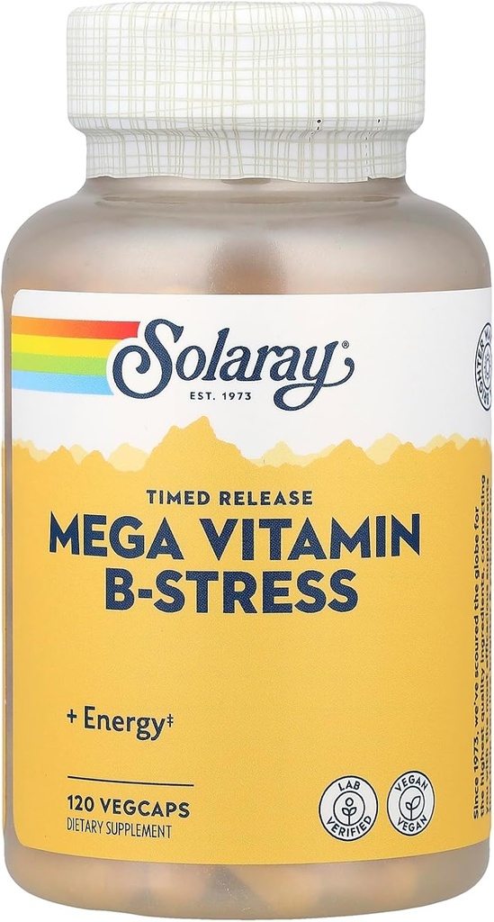Solaray Mega B Stres Dvě fáze Načasovaný dodatek k uvolnění, 120 Počet
