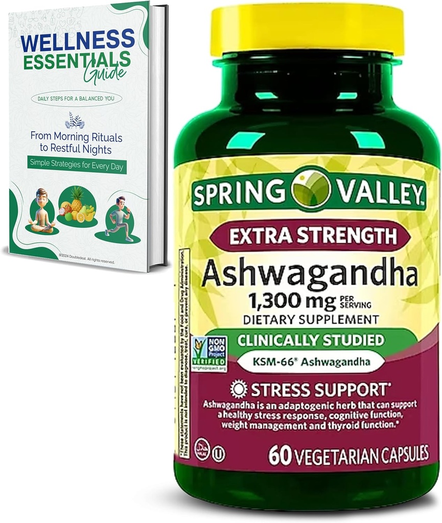 Extra síla Ashwagandha 1300 mg, 60 Vegetariánských kapslí - Stres a kognitivní podpora - holistické wellbeing, Soy Free, gluten Free & Laktóza zdarma