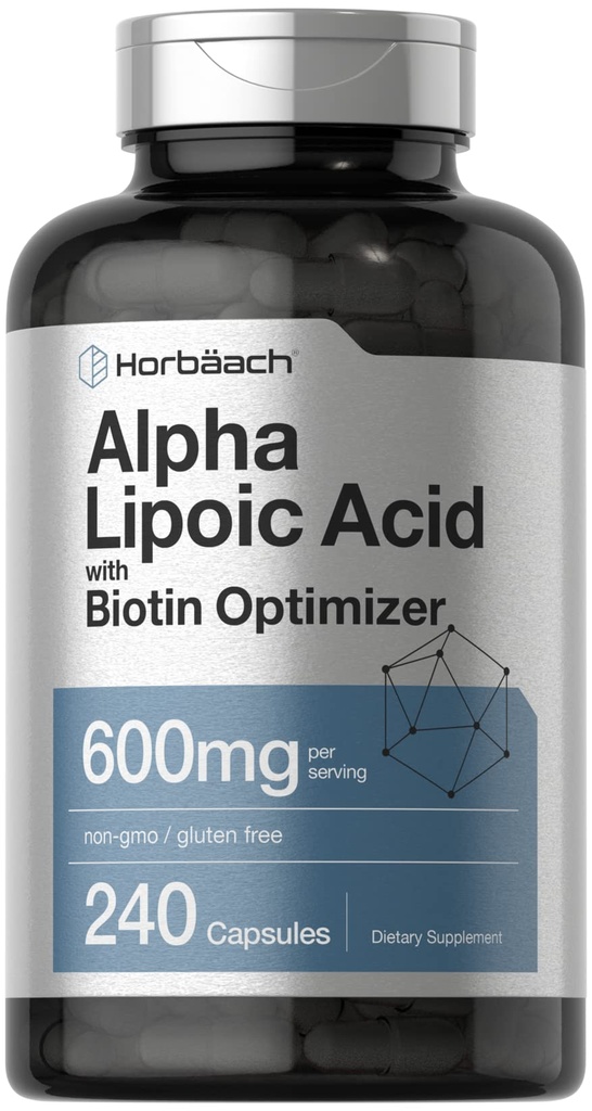 Horbäach Alpha Lipoic Acid 600mg CLAS124; 240 Kapsle CLAS124; s Biotin Optimizer CLAS124; Non- GMO a gluten zdarma dodatek