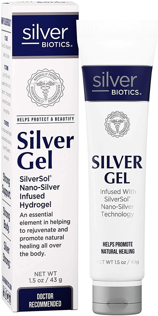 American Biotech Labs Silver Biotics Patented Multivalentní SilverSol 20 PPM Soothing Skin Gel S124; Versatile 1.5 oz pro Skin Comfort a Wellness