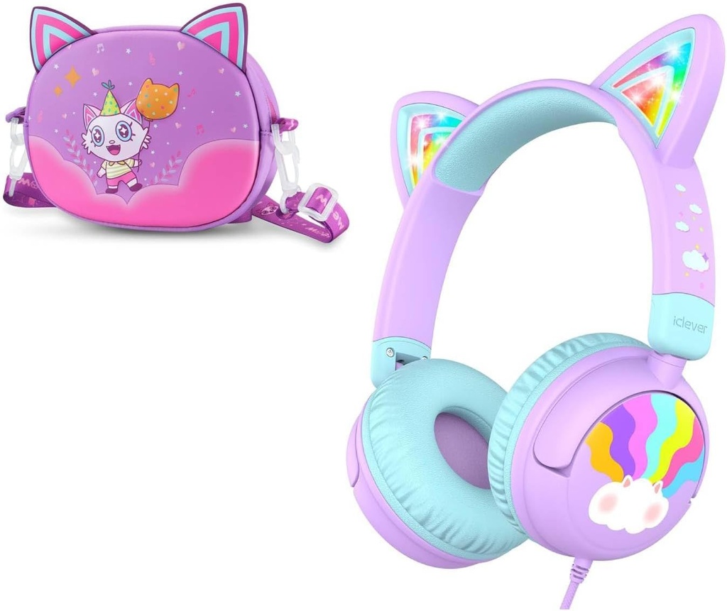 iClever Wired Děti sluchátka Cat Ucho Meow Lollipop & Sluchátka Pouzdra