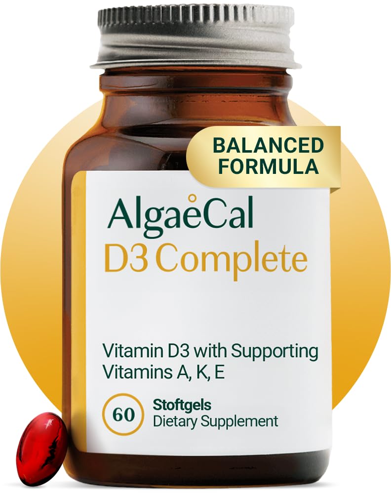 ALGAECAL 4-in-1 Vitamin D3 K2 Kompletní - ADK vitamin dodatek, Vylepšená imunitní podpora a zdraví kostí s D3 K2, A, & E - Celé tělo Wellness & Bone síla, 60 Easy- Swallow Softgels, Vyrobeno v USA