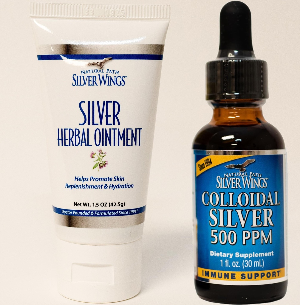 Příroda Cesta Stříbrná křídla doplňky - Koloidní Silver 500 ppm (1 oz / 30 ml) Imunitní podpora Plus Bylinné Omáčky 250 ppm (1.5 oz)