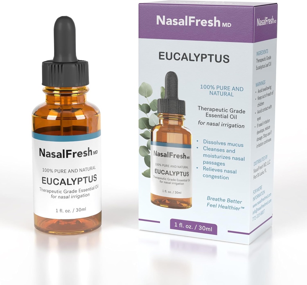 NASALFRESH MD - Eucalyptus Essential Oil - Nasal Irfusion - Congestion Relief - Nasal Wash Additive - High Grade Essential Oil - Cleanses & Moisturizes Nasal Passages - 1oz