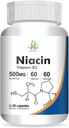 Generický niacin (vitamin B3) 500mg Energetické hladiny CLAS124; Zdraví pokožky - 60 Vegetariánských tobolek - Balení po 1 ks