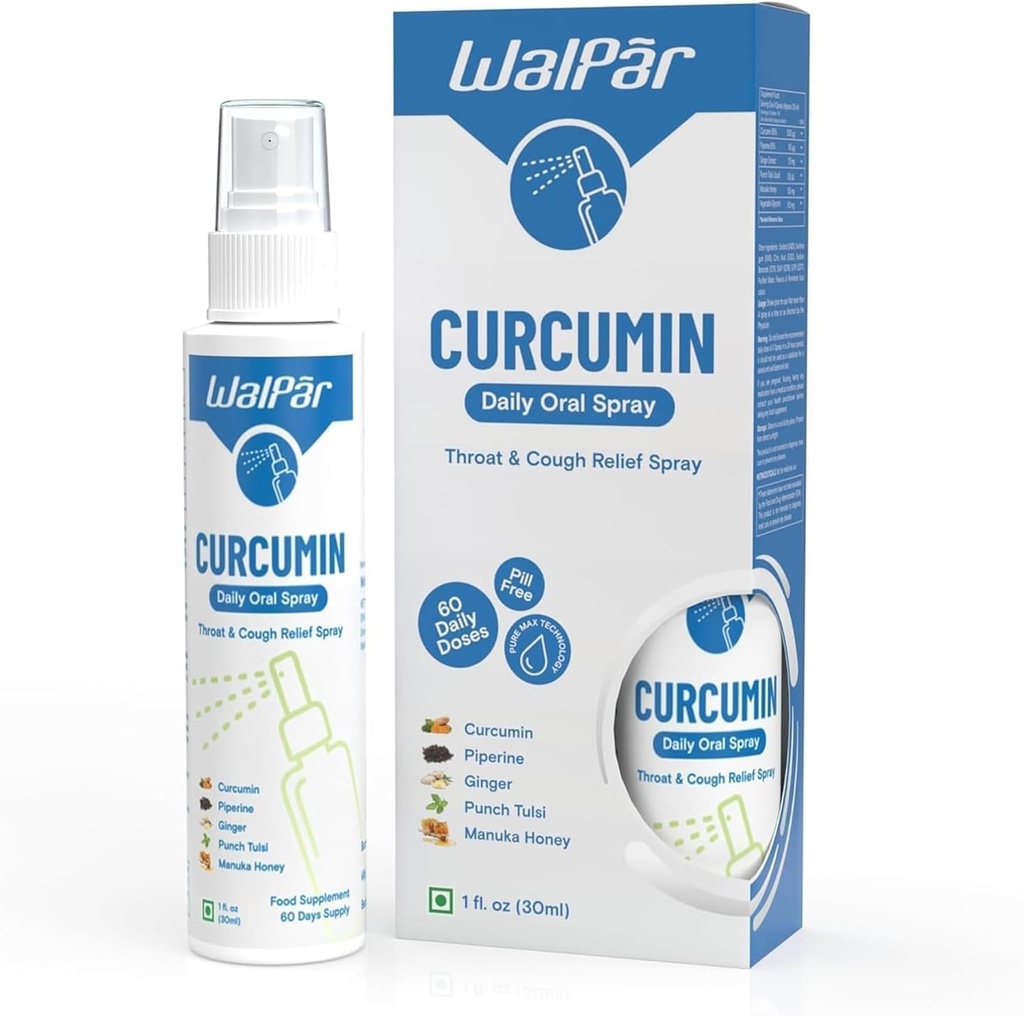 Curcumin Oral Spray - Přírodní směs s Curcumin, Piperine, Ginger Extract, Punch Tulsi, a Manuka Med 124; 30ml 1 f. oz curcumin 124; 60 dnů dodávky