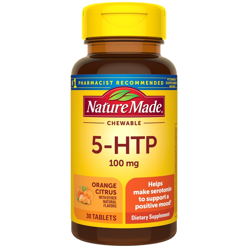 Nature Made Chewable 5HTP 100mg, 5-HTP Mood Support Supplement, 30 5 HTP Chewable Tablety, 30 Day Supply