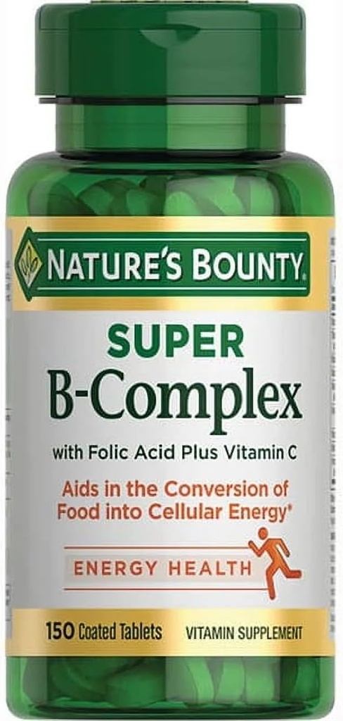 Nature 's Bounty Super B- komplex s kyselinou listovou plus vitamín C, 300 tablet (2 x 150 počítaných lahví)