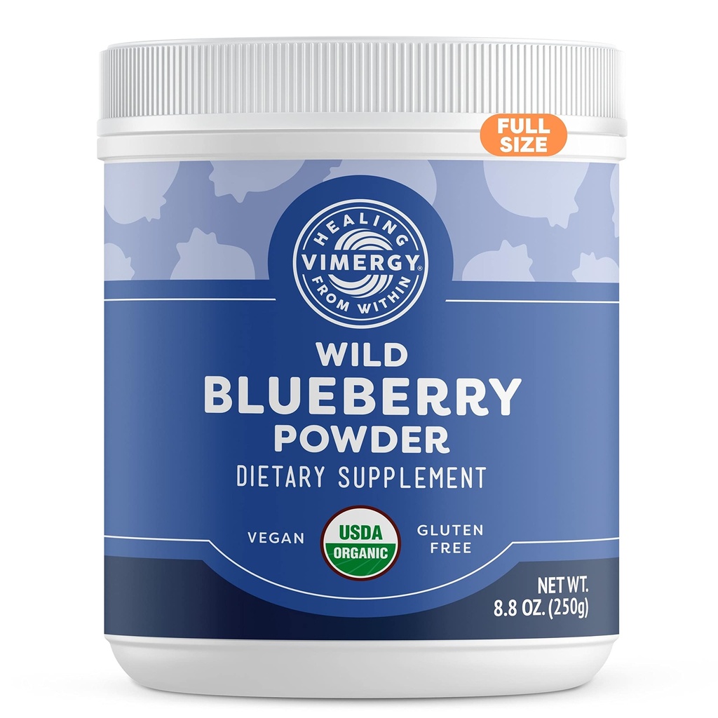 Viméries Wild Blueberry Powder - Chrání zdraví mozku * - podporuje kardiovaskulární funkci * - Organic, Vegan & Gluten- Free - Pravidelná velikost 250g