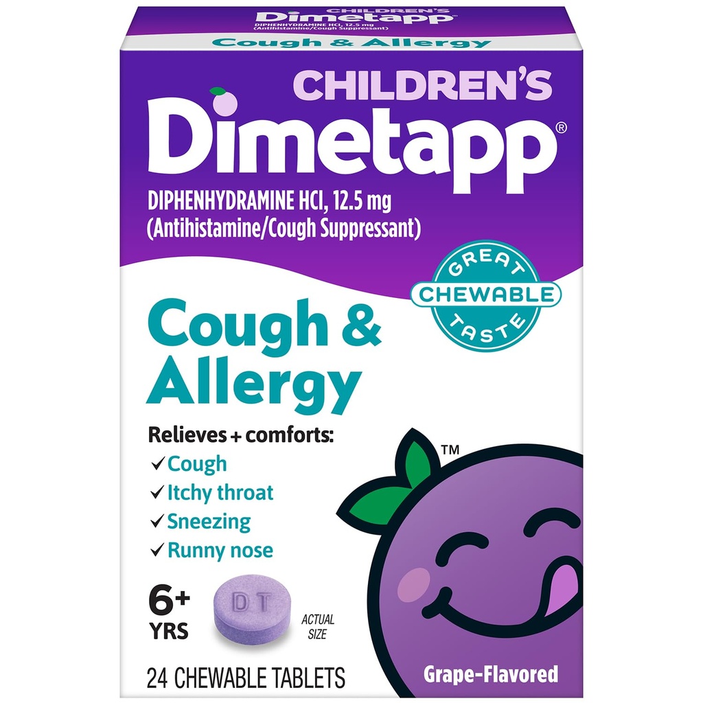 Dimetapp Dětský kašel a alergie Žvýkací 24 tablet, Grape
