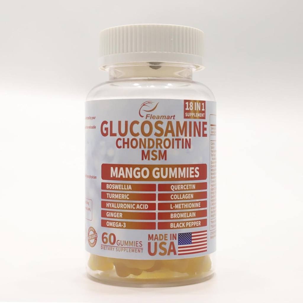 Glucosamine Chondroitin Gummies s MSM 60 CT Sugar Free Glucosamine Chondroitin Gummies Trojitá síla pro společné zdraví a imunitní podporu pro dospělé, muže a ženy - Mango Flavor