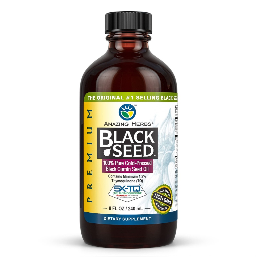 Amazing Byliny Premium Black Seed Oil - Gluten Free, Non GMO, Cold Pressed Nigella Sativa AIDS v trávicím zdraví, imunitní podpora, funkce mozku - 8 Fl Oz