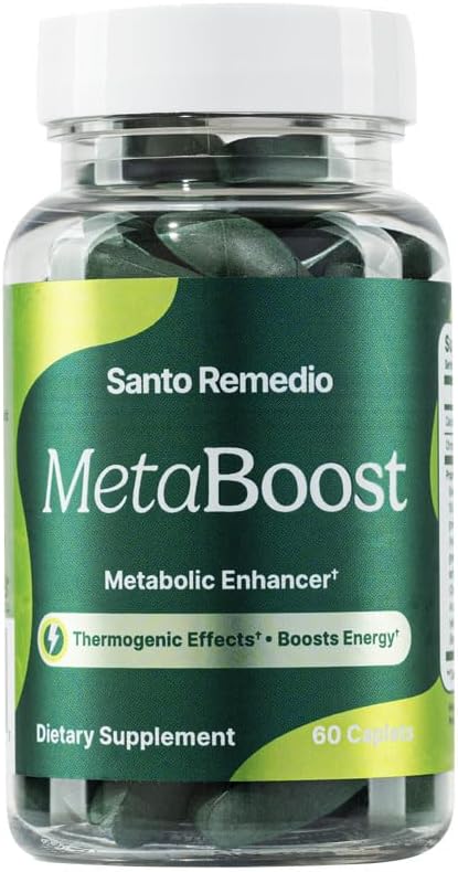 Santo Remedio MetaBoost, Dietní dodatek, Metabolické Enhancer, Poskytuje termogenní efekt, Zvyšuje Calorie Burn, Zelený čaj (Termogenní), Chrom a vápník, 60 Tablety, Vegetariánské