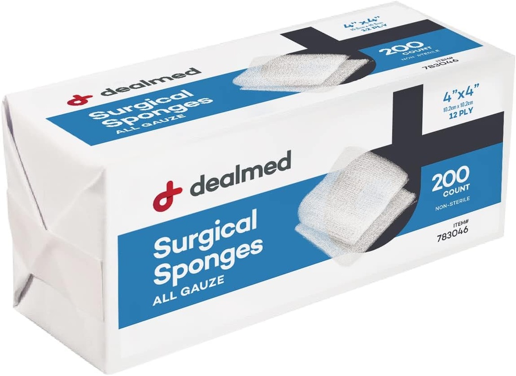 Dealmed 4 "x 4" Chirurgické Sponges, 12- Ply, Absorbent Tkaninové Gázové Pady, Non- sterilní zranění péče o první pomoc Kit a lékařské vybavení, 200 Počet (balení po 1)