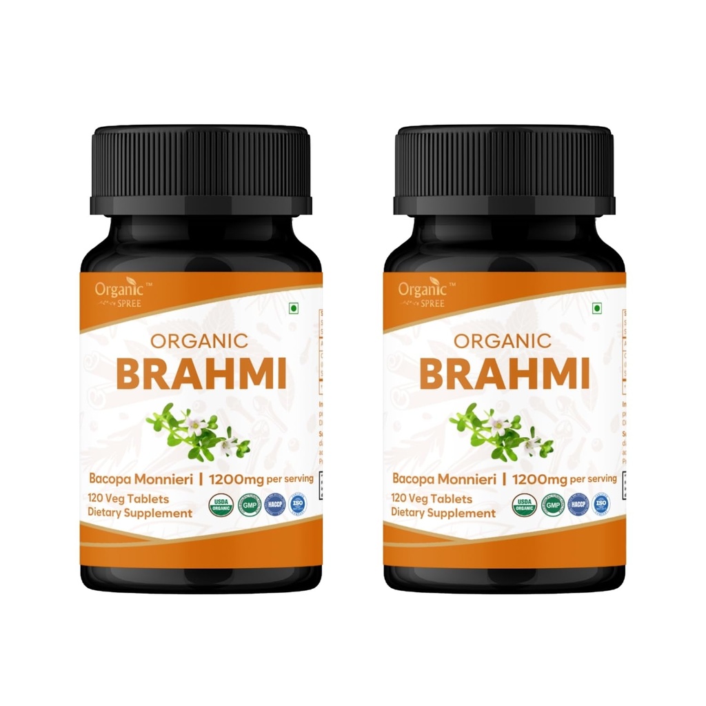 Brahmi 120 Tablety - USDA Organic Bacopa Monnieri Dodatek - Podporuje zaměření, klid a paměť - Bylinné nootropic * - Balení po 2