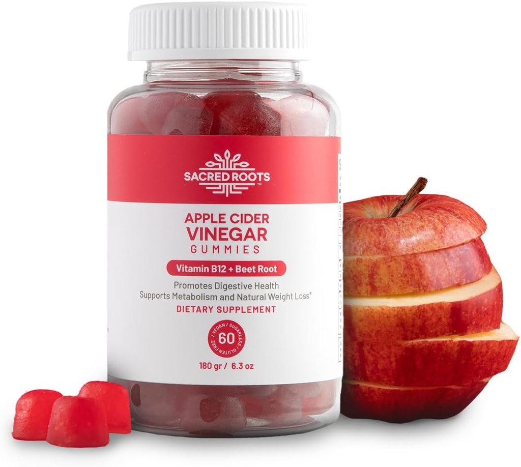 Jablečné octové žvýkačky - bez cukru jablečné gumové s vitamínem B12 a Beetroot Powder - Vegan, Non- GMO & gluten- Free, Made in USA (30 Služeb)
