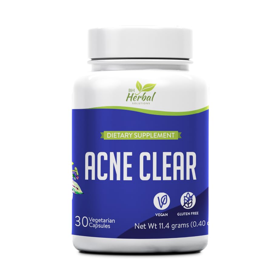 Akné Clear - Akné pilulky Čirá kůže - Akné Léčba - Čistota a detoxikace - Anti- Akné doplňky pro muže, ženy a dospívající - Hormonální a cystické Akné pilulky - 100% přírodní bylinné doplňky