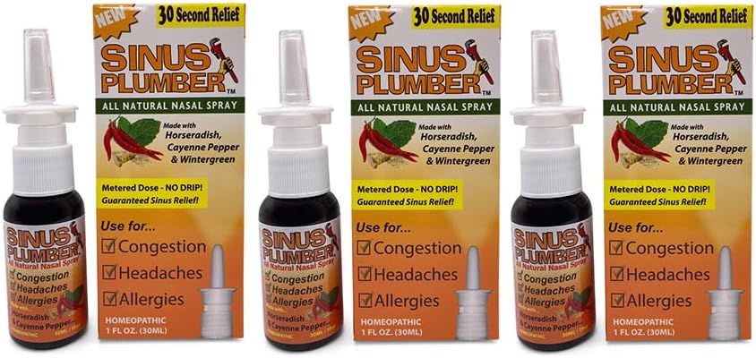 Sinus Plumber 3 Pack - Natural Saline Nasal sprej s Capsicum Pepper a Wintergreen