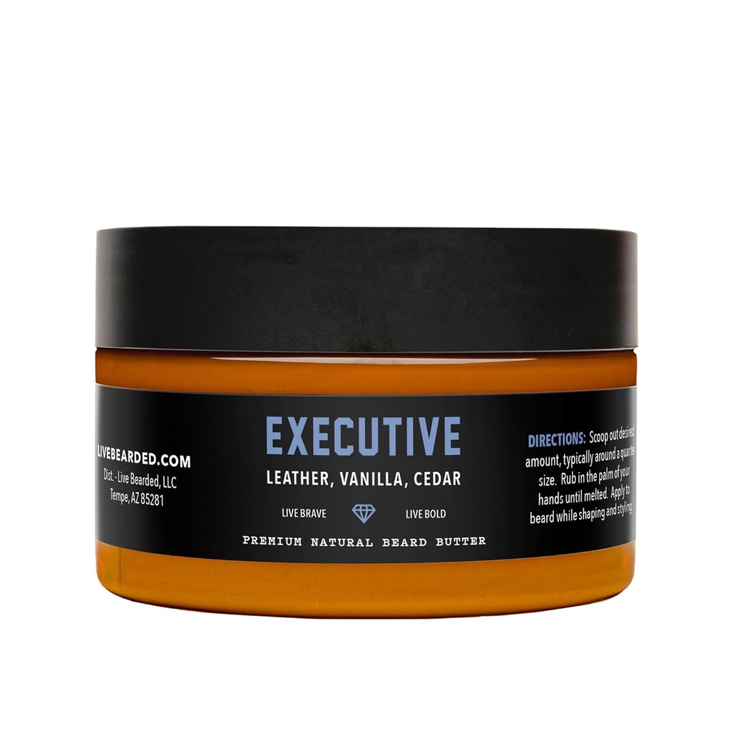 Live Beard Butter, 3 fl oz - Made in the USA - All- Natural Leave- in Conditioner and Softtener with Shea OF 124; Executive Scent - Cedar, Vanilla
