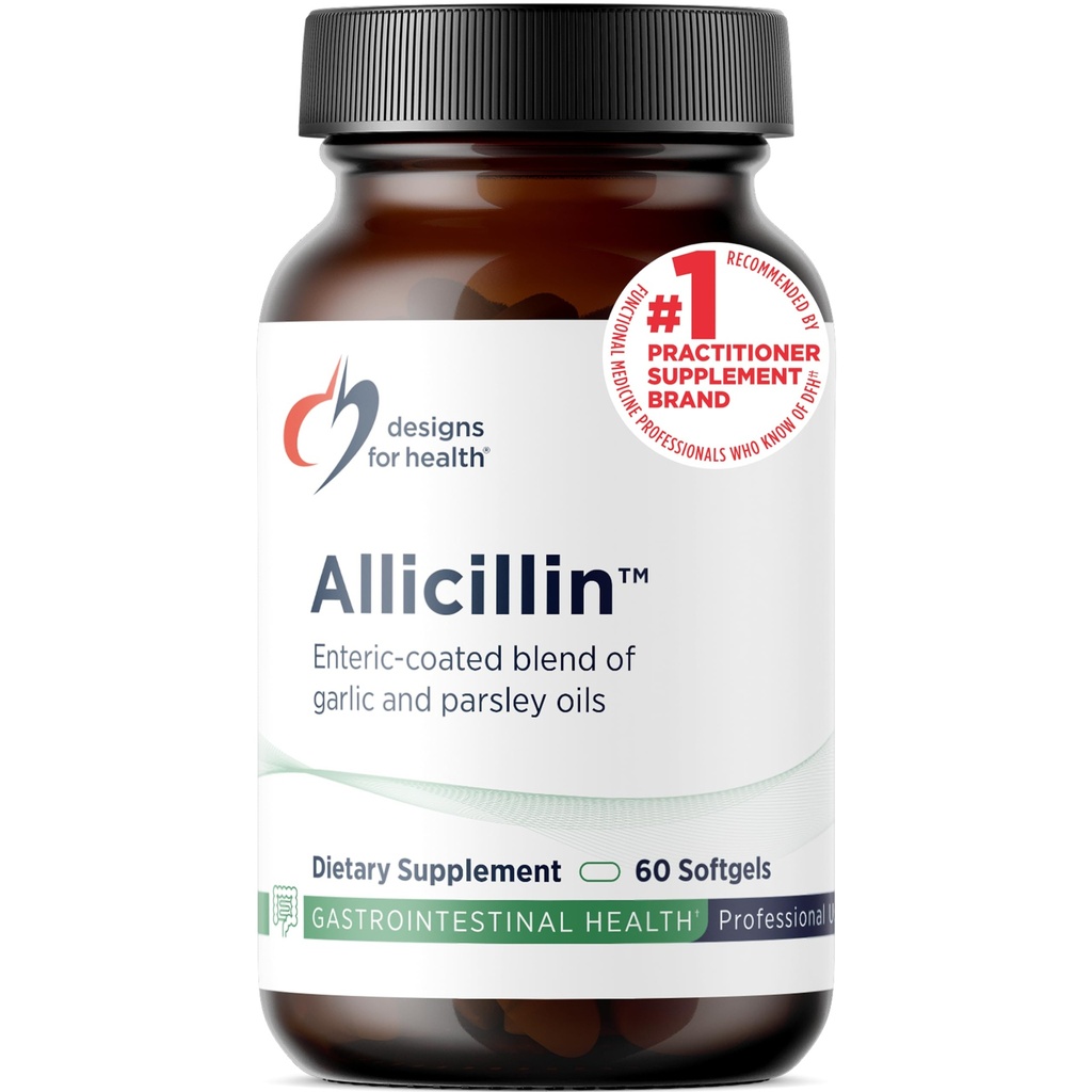 Designy pro zdravotní Allicilin - Allicin dodatek s 200mg Česnekový olej + Petržel Oil - Česnekové pilulky s výkonnými sulfidy - Enteric Coated pomoci snížit zápach, Non-GMO (60 Softgels)