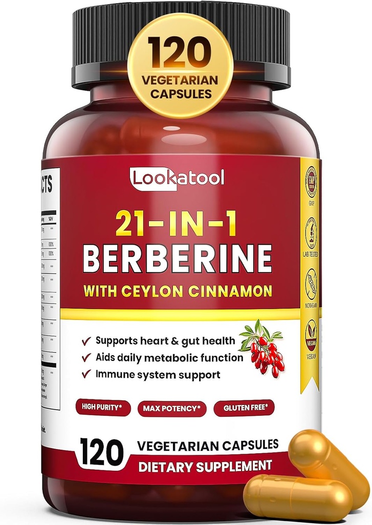 21- in-1 Berberine dodatek s Ceylon Skořice - Organic Berberine HCL Phytosome, 5X Vyšší absorpce pro metabolismus Podpora 120 Kapsle