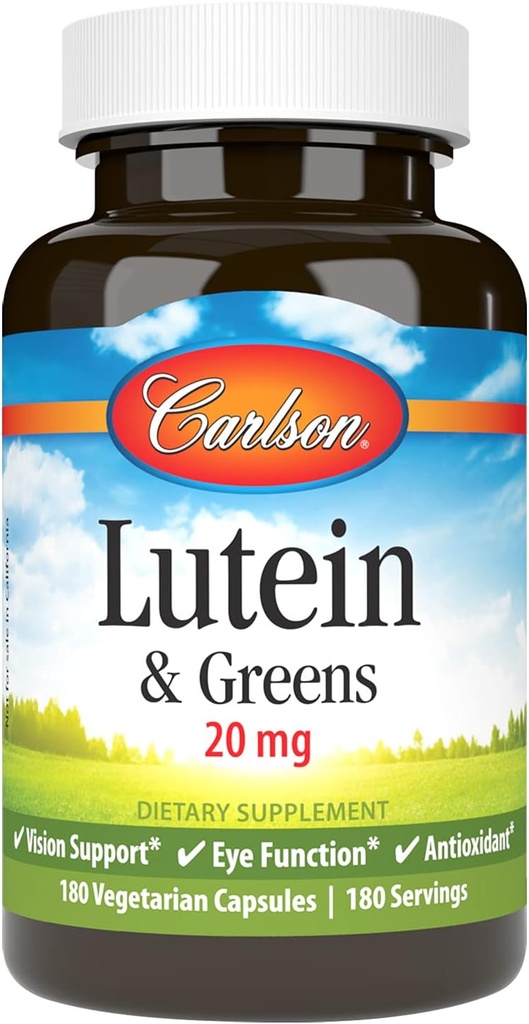 Carlson - Lutein & Green, 20 mg, Vision Support & Eye Function, Antioxidant, 180 Vegetariánské kapsle